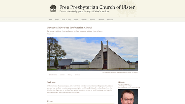 Screenshot of the Newtownabbey Free Presbyterian Church website