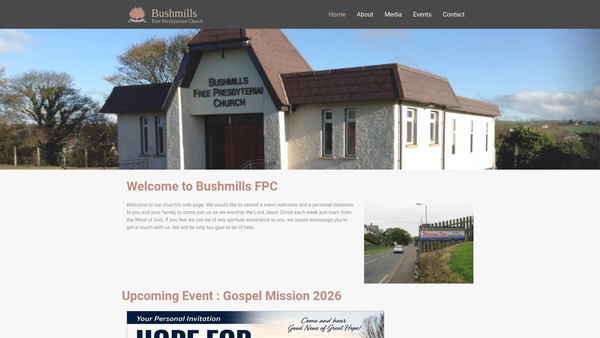 Screenshot of the Bushmills Free Presbyterian Church website