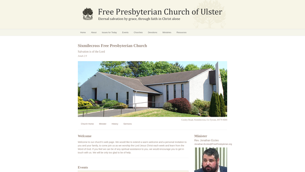 Screenshot of the Sixmilecross Free Presbyterian Church website