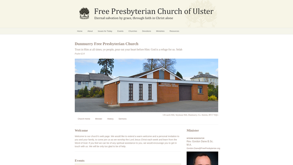Screenshot of the Dunmurry Free Presbyterian Church website