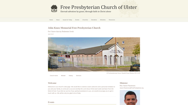 Screenshot of the John Knox Memorial Free Presbyterian Church website