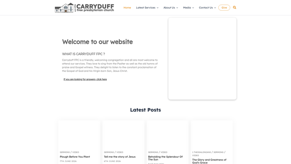 Screenshot of the Carryduff Free Presbyterian Church website