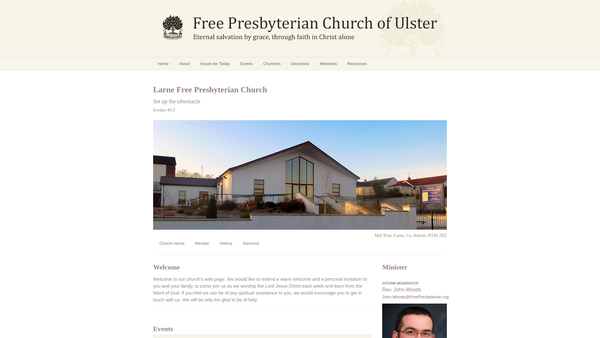 Screenshot of the Larne Free Presbyterian Church website