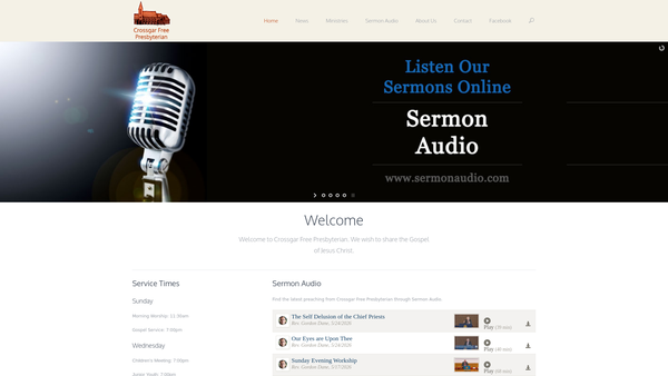 Screenshot of the Crossgar Free Presbyterian Church website