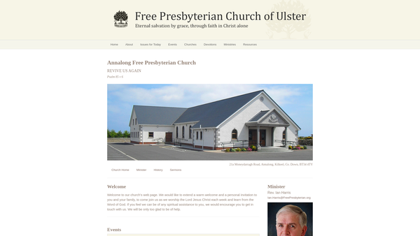 Screenshot of the Annalong Free Presbyterian Church website