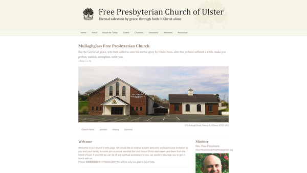 Screenshot of the Mullaghglass Free Presbyterian Church website