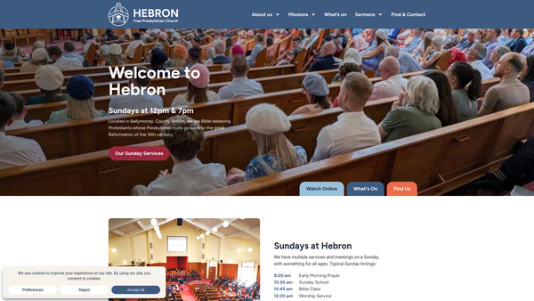 Screenshot of the Hebron Free Presbyterian Church website
