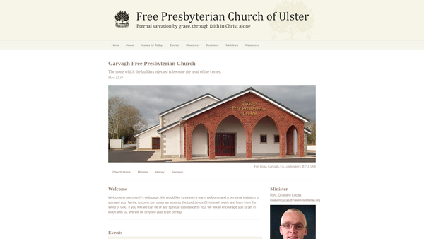 Screenshot of the Garvagh Free Presbyterian Church website