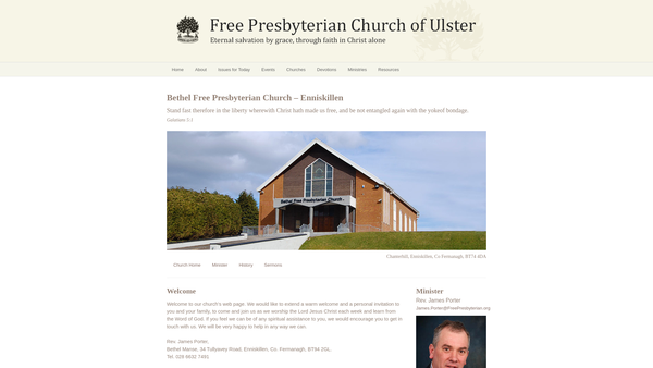 Screenshot of the Bethel Free Presbyterian Church website