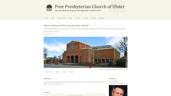 Screenshot of the Martyrs Memorial Free Presbyterian Church website