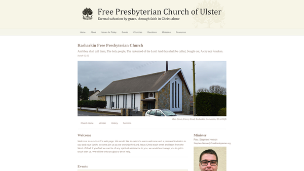 Screenshot of the Rasharkin Free Presbyterian Church website
