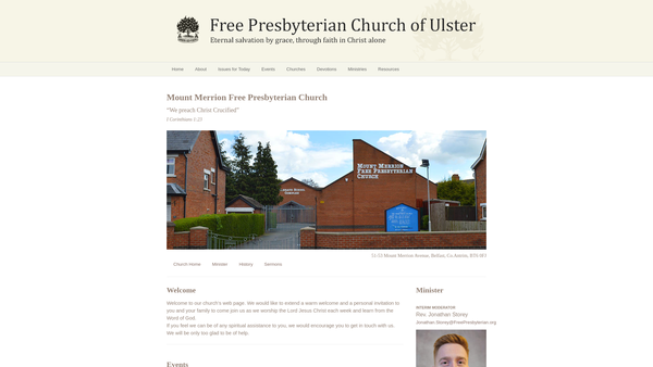 Screenshot of the Mount Merrion Free Presbyterian Church website