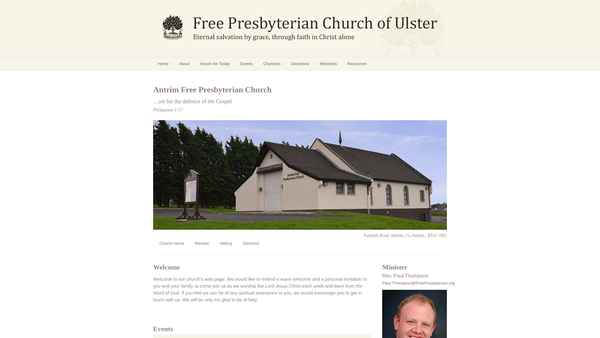 Screenshot of the Antrim Free Presbyterian Church website