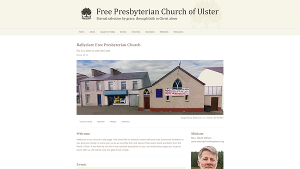 Screenshot of the Ballyclare Free Presbyterian Church website