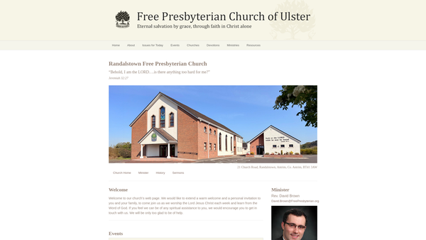 Screenshot of the Randalstown Free Presbyterian Church website