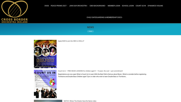 Screenshot of the The Cross Border Orchestra of Ireland website