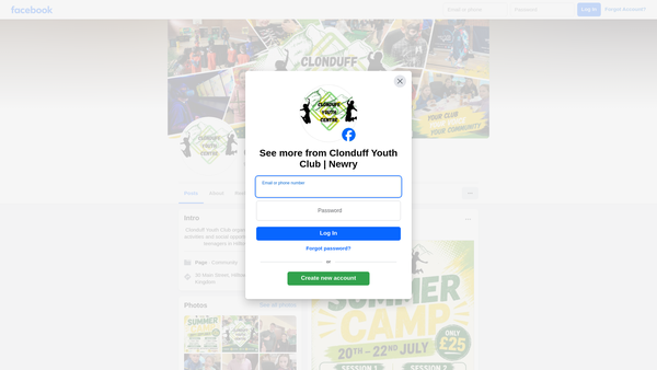 Screenshot of the Clonduff Youth Club website