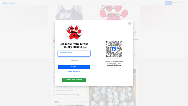 Screenshot of the Tyrone Husky Rescue website