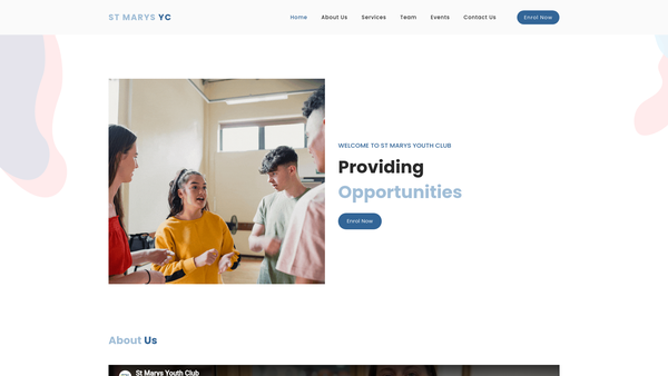 Screenshot of the St Mary's Youth Club Ltd website