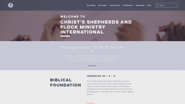 Screenshot of the Christ’s Shepherd and Flock Ministry International website