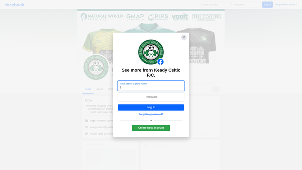 Screenshot of the Keady Celtic Football Club website