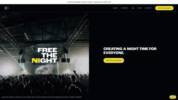 Screenshot of the Free The Night website