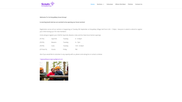 Screenshot of the 1st Greyabbey Scout Group website