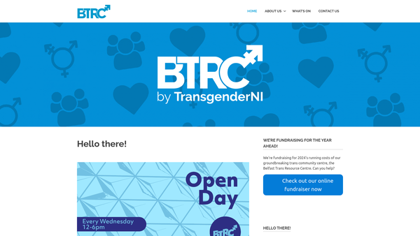 Screenshot of the Belfast Trans Resource Centre website