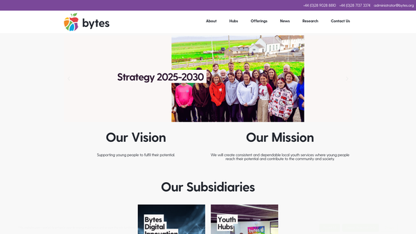 Screenshot of the Youth Hubs website