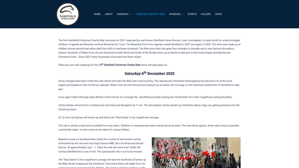 Screenshot of the Saintfield Christmas Charity Ride Charitable Trust website