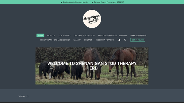 Screenshot of the Shenanigan Stud Therapy Herd website