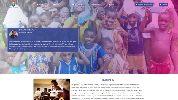 Screenshot of the Healthy And Smart Children Foundation website