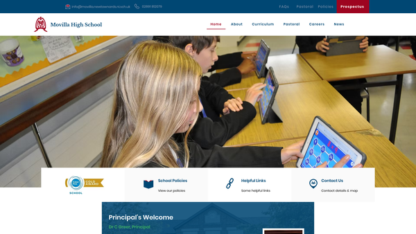 Screenshot of the Movilla High School Parent Staff and Friends Association website