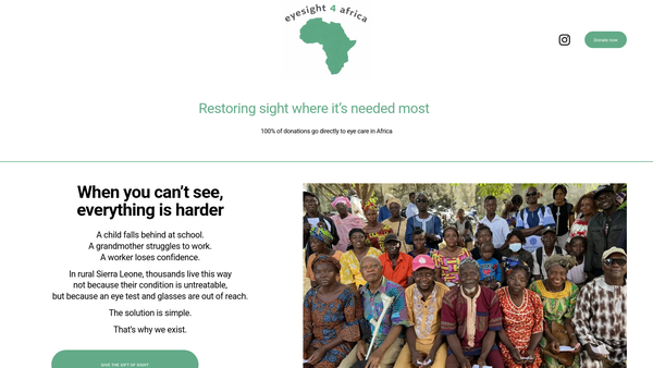 Screenshot of the eyesight4africa website