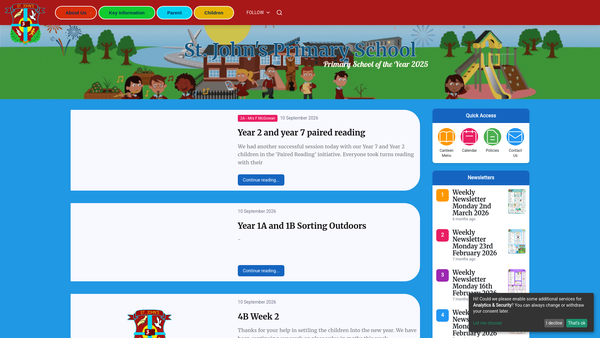 Screenshot of the Parents, Friends and Staff Association (PFSA) of St John's Primary School website