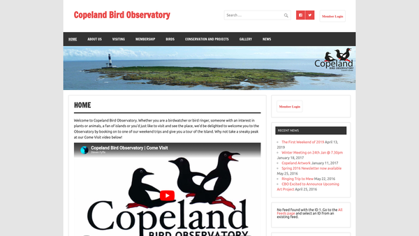 Screenshot of the Copeland Bird Observatory website