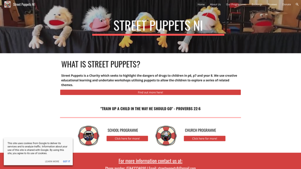 Screenshot of the Street Puppets NI website