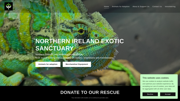 Screenshot of the Northern Ireland Exotic Sanctuary website