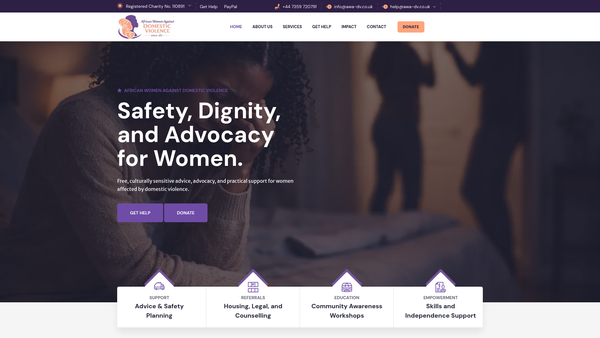 Screenshot of the African Women Against Domestic Violence website