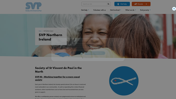 Screenshot of the Society Of St. Vincent De Paul (N.I.) Ltd website