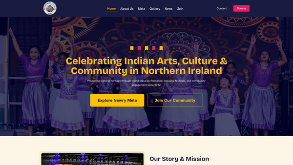 Screenshot of the Newry Indian Arts Club website