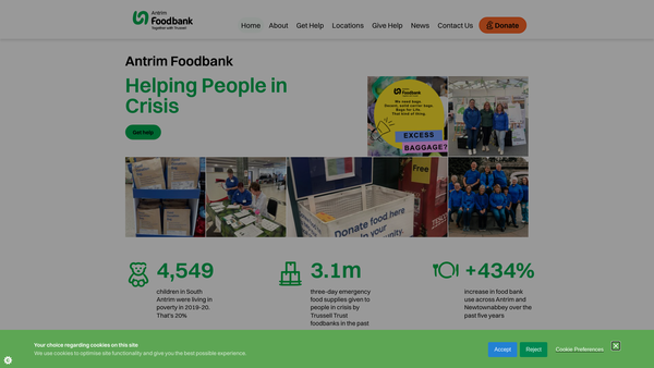 Screenshot of the Antrim Foodbank website