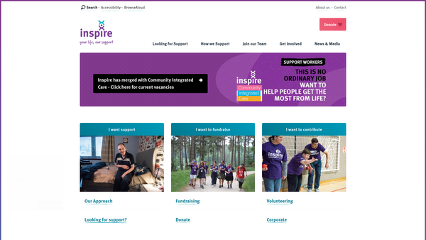 Screenshot of the Inspire (Partnership Through Life) Ltd website