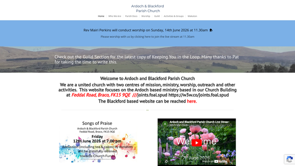 Screenshot of the Ardoch and Blackford Parish, Church of Scotland website