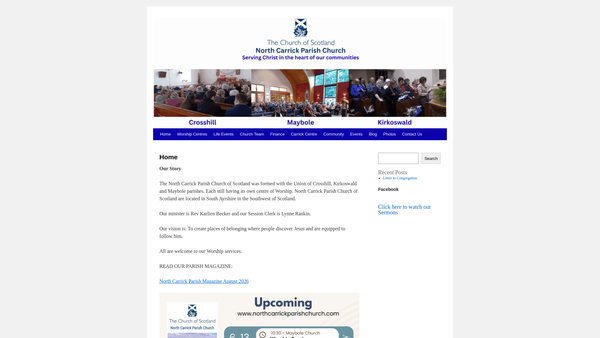 Screenshot of the North Carrick Parish Church of Scotland website