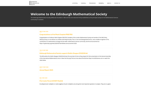 Screenshot of the Edinburgh Mathematical Society website