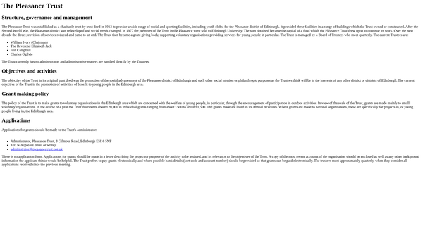 Screenshot of the Pleasance Trust website