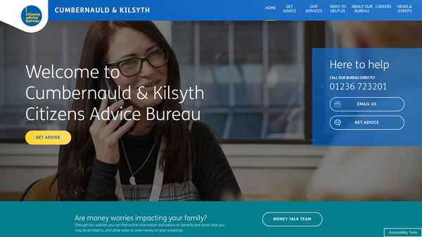 Screenshot of the Cumbernauld & Kilsyth Citizens Advice Bureau website