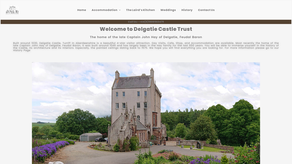 Screenshot of the Delgatie Castle Trust website