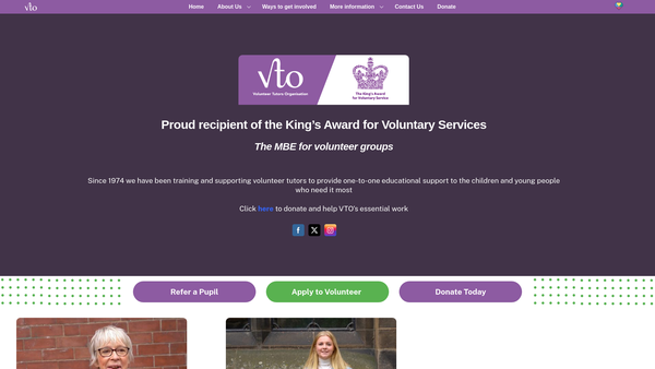 Screenshot of the Volunteer Tutors Organisation Ltd website